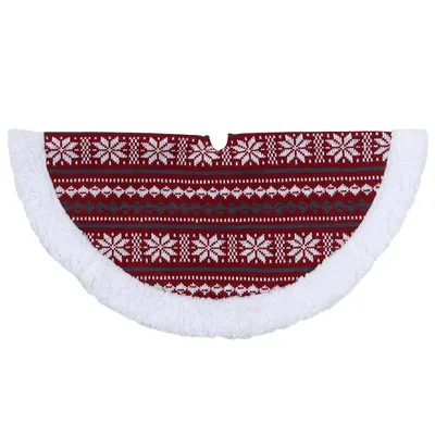 20" Gray And Red Snowflakes Lodge Mini Christmas Tree Skirt With High Pile Fleece Trim