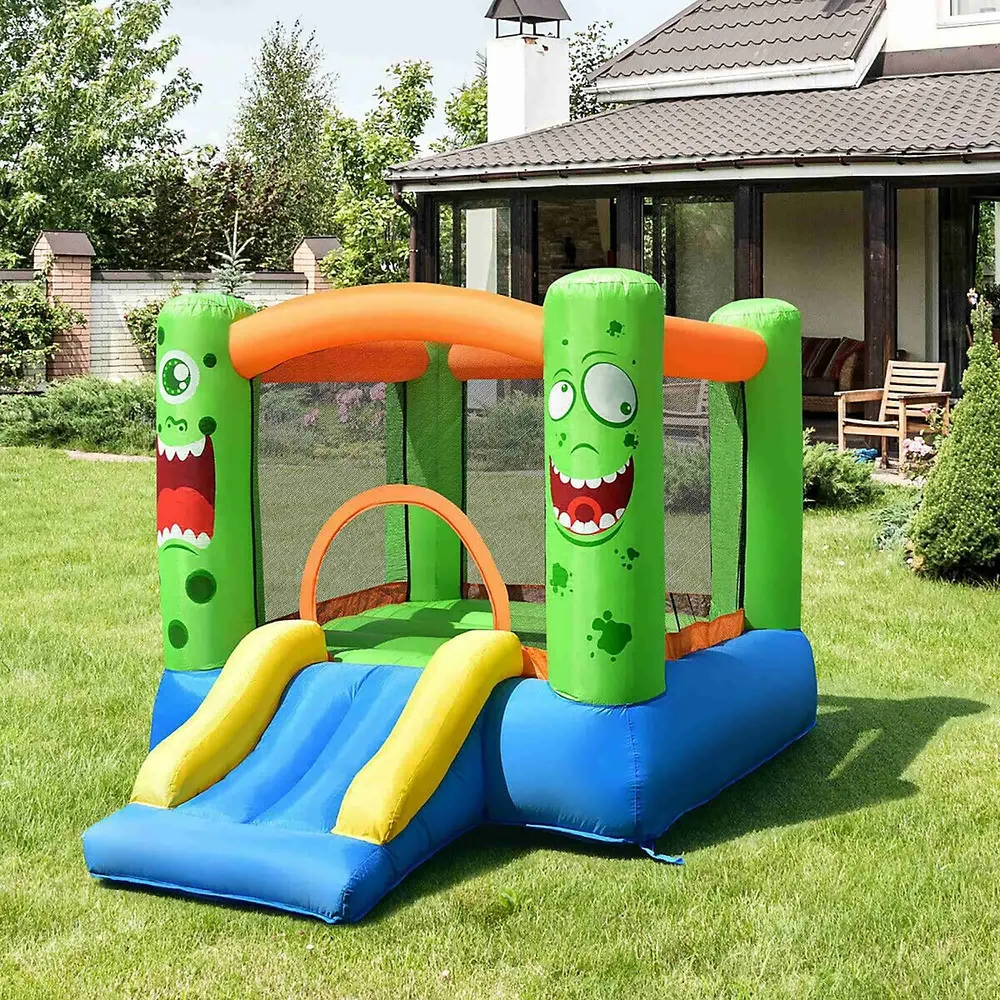 Inflatable Bounce House Jumper Castle Kids Playhouse W/ Basketball Hoop & Slide
