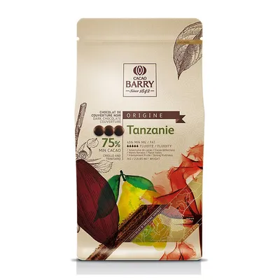 Tanzanie Dark Chocolate Couverture Pistoles 75% - Origin Series, 1 Kg