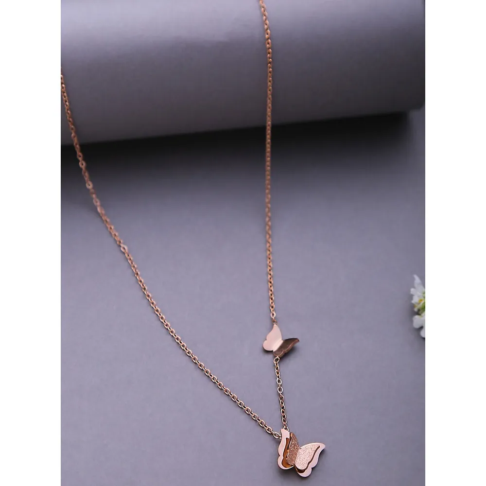 STEELX Stainless Steel & Goldtone V-Letter Pendent Necklace