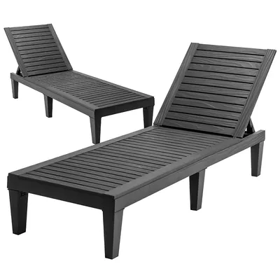 2 Pcs Patio Lounge Chair Chaise Recliner Weather Resistant Adjust