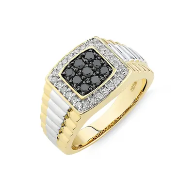 Men's Ring With 3/4 Carat Tw Of White & Enhanced Black Diamonds In 10kt Yellow & White Gold