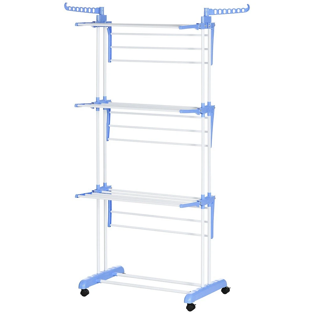 Foldable Clothes Drying Rack With 2 Side Wings 4 Castors