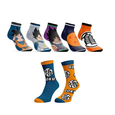 Dragon Ball Super Themed Characters 7 Pack Youth Crew And Ankle Socks