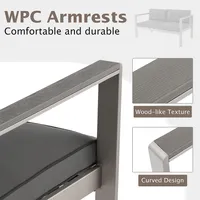 4 Pcs Patio Aluminum Sofa Set Coffee Table Cushioned Loveseat Chair Wpc Armrests