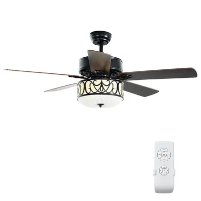 52" Ceiling Fan W/light Reversible Blade Adjustable Speed Remote Control