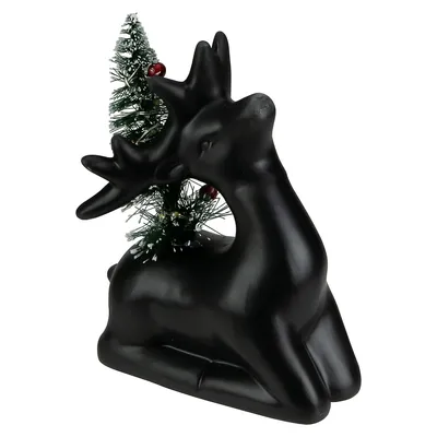 6" Led Lighted Ceramic Sitting Reindeer With Christmas Tree, Warm White Lights