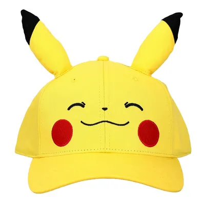 Pokemon Pikachu Big Face Smiling Snapback Hat With Ears