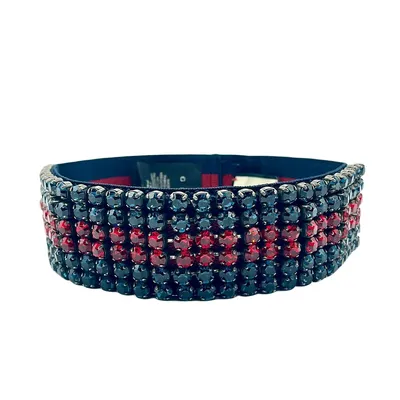 Women's Blue/red Web Elastic Headband With Crystals M/57