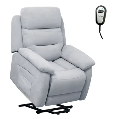 Power Lift Recliner Chair Sofa For Elderly W/ Side Pocket & Remote Control Greybrown