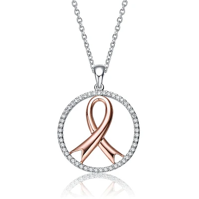 Two Tone Ribbon In Open Circle Pendant Necklace