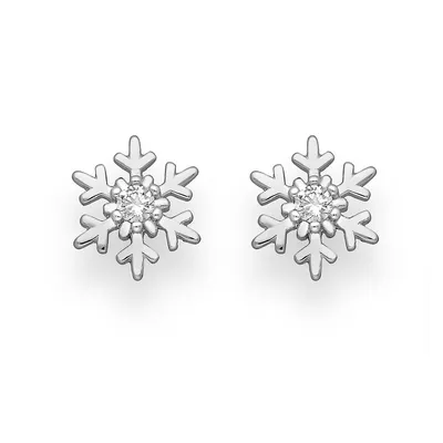 Sterling Silver Snowflake Push Back Earring With Single Stone Cz Centre