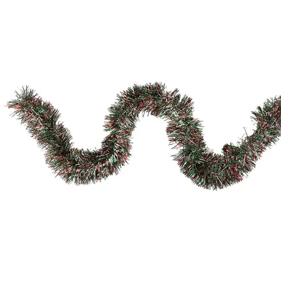 50' X 4" Shiny Silver, Red And Green Wide Cut Tinsel Christmas Garland - Unlit