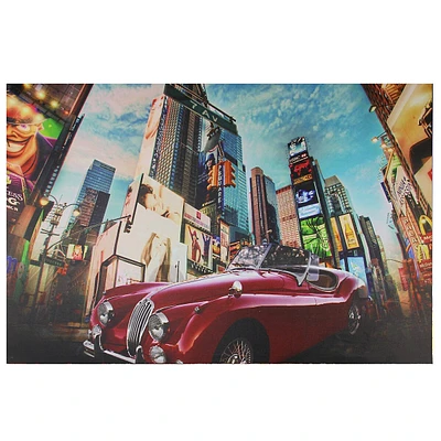Led Lighted Nyc Times Square 7th Avenue Classic Mg Car Canvas Wall Art 15.75" X 23.5"