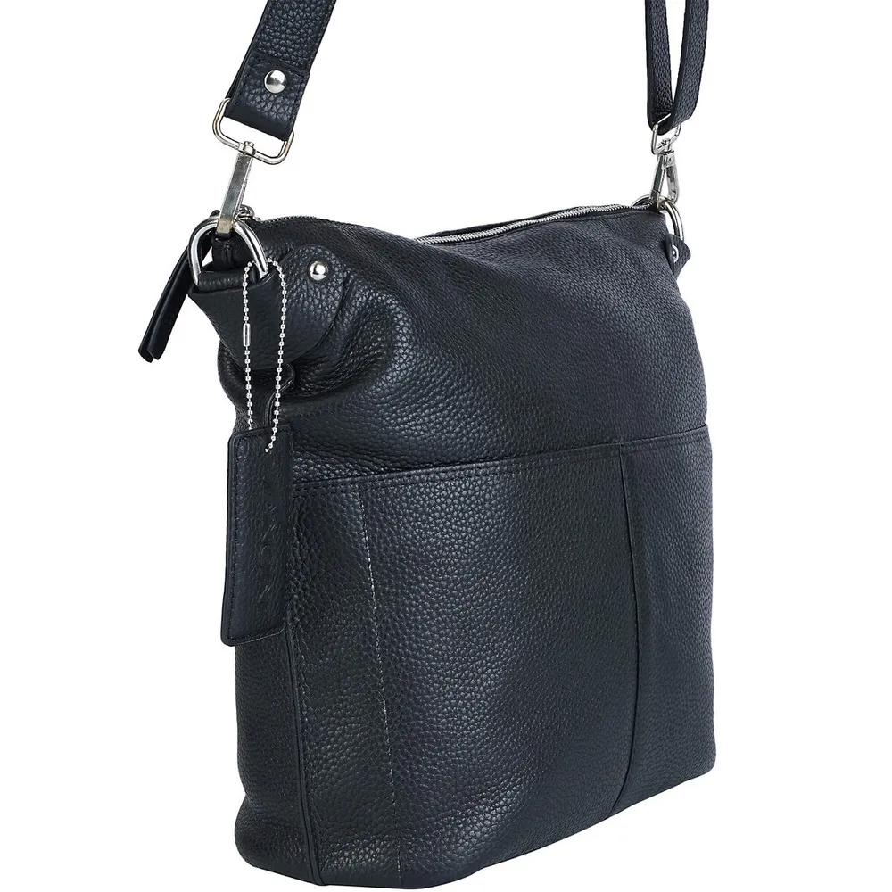 Mancini Women's Leather Large Multi-Pocket Crossbody Bag Black