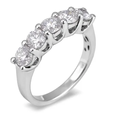 14k White Gold 2.00 Cttw Round Brilliant Cut, Canadian Certified Diamond 5 Stone Anniversary Ring