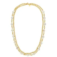 18kt Gold Plated 26" Double Strand With 17 Pearl Stations Necklace