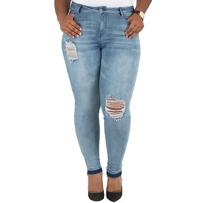 Plus Women's Curvy Fit Corrine Frayed Hem Distressed Jeans