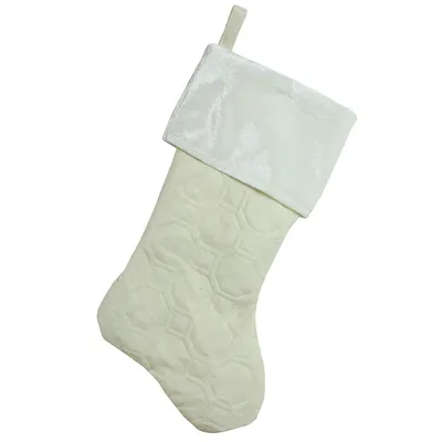 18" Cream White Quilted Christmas Stocking With A Velvet Cuff