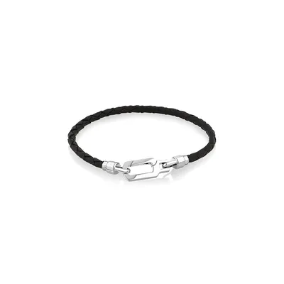 Men's Braided Leather Bracelet With Sterling Silver