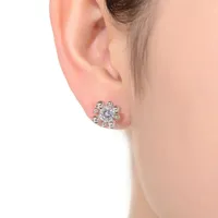 Sterling Silver Balls With Cubic Zirconia Stud Earrings