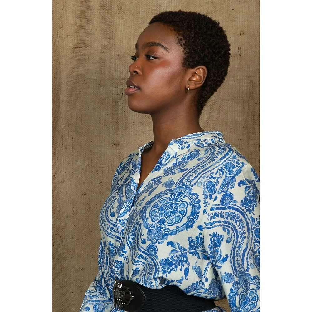 Cezanne Tunic Shirt Dress Semi-sheer Paisley Print