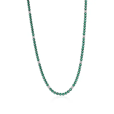 Sterling Silver Round Spinel Cz Tennis Necklace (green, Blue, Or Red)