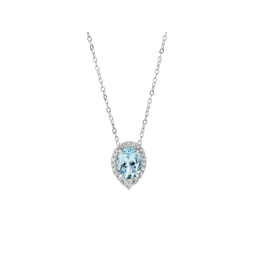 Marquise Halo Pendant with Aquamarine & 0.19 Carat TW of Diamonds in 14kt  White Gold by Michael Hill Online, THE ICONIC
