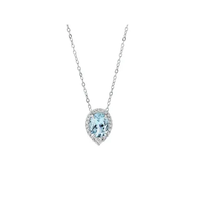Halo Necklace With Aquamarine & 0.19 Carat Tw Of Diamonds In 10kt White Gold