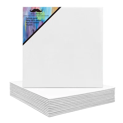 12/pack 12" x 12" Blank Canvas Panels, Artist Canvas Boards For Painting, White