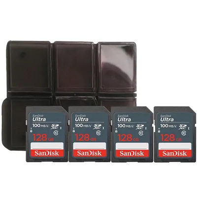 4x 128 Gb Sdxc Uhs I Memory Card 100 Mbs With Memory Card Holder