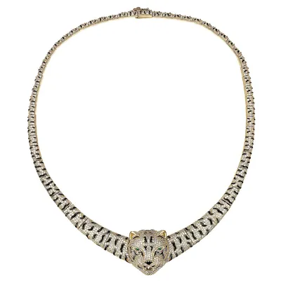 Sterling Silver 14k Yellow Gold-plated Cubic Zirconia Leopard Necklace