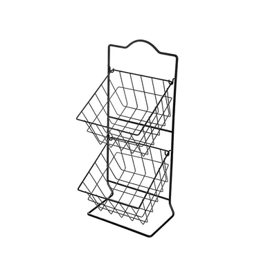 2 Tier Square Metal Grid Fruit Basket Stand (black)