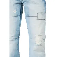 Men's Slim Straight Premium Jeans Blue Bleached Destroyed & Repaired