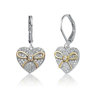 Teens Sterling Silver Two Tone With Clear Cubic Zirconia Leverback Earrings