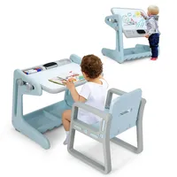 2 In 1 Kids Easel Table & Chair Set Adjustable Art Painting Board