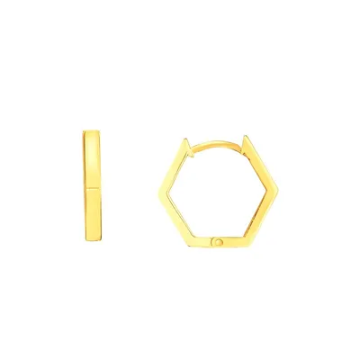 10k Gold Hexagon Huggie Earrings