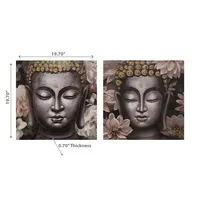 Hand Painted Canvas Wall Art Rosy Buddha - Set Of 2