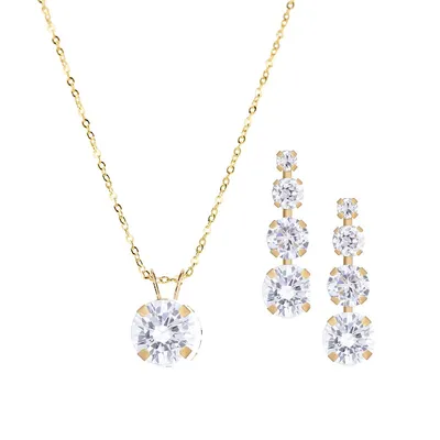 10kt 18" With Cz Necklace And Graduated Cz Stud Set