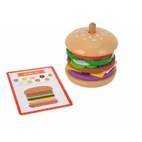 Wooden Hamburger Stacking Toy - 15pcs - Play Food Burger Stacker With Order Cards, 3+ Year Old