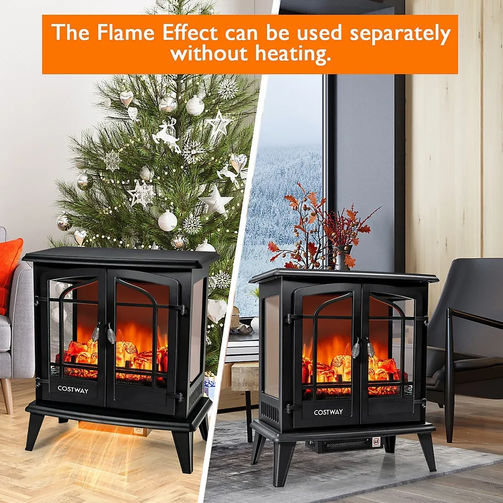Costway 25 Freestanding Electric Fireplace Heater Stove W/ Realistic Flame  Effect 1400w | Upper Canada Mall