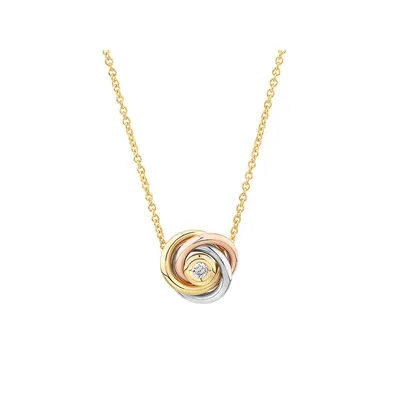 Diamond Accent Tri Tone Knot Necklace In 10kt Yellow, Rose And White Gold