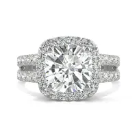 14k White Gold & 4.24 Ct. T.w. Created Moissanite Cushion Halo Ring