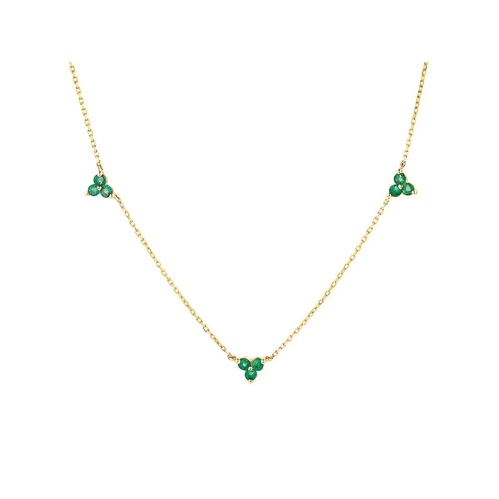 Emerald Trio Station Necklace In 10kt Yellow Gold