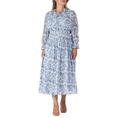 Standards & Practices Women's Plus Floral Print Long Ruffle Sleeve Maxi Dress