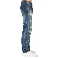 Men's Premium Jeans Slim Straight Leg Destroyed Blue Bleach Splatter
