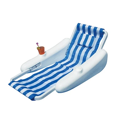 66" Sunchaser Blue And White Striped Sling Back Floating Lounge Chair