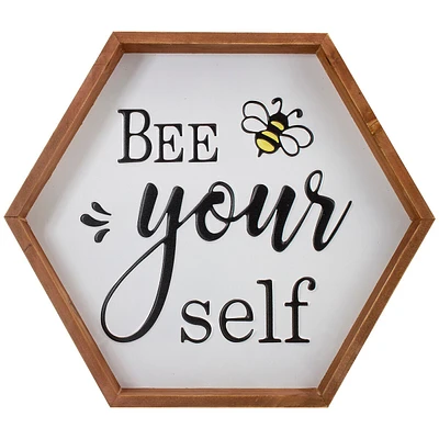 16" Wooden Framed "bee Yourself" Metal Sign Spring Wall Or Tabletop Decor