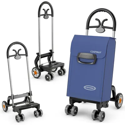 Folding shopping cart utility Hand truck with Rolling Swivel Wheels, Removable Bag & Cozy Handle