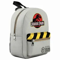 Jurassic Park Dinosaur Movie Logo Caution Tape Grey Mini Backpack